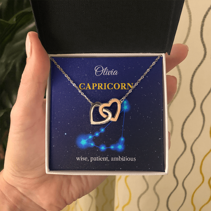 Personalized Capricorn Zodiac Hearts Necklace with Message Card