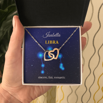 Personalized Libra Zodiac Hearts Necklace with Message Card