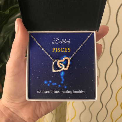 Personalized Pisces Zodiac Hearts Necklace with Message Card