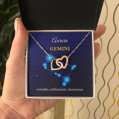 Personalized Gemini Zodiac Hearts Necklace with Message Card