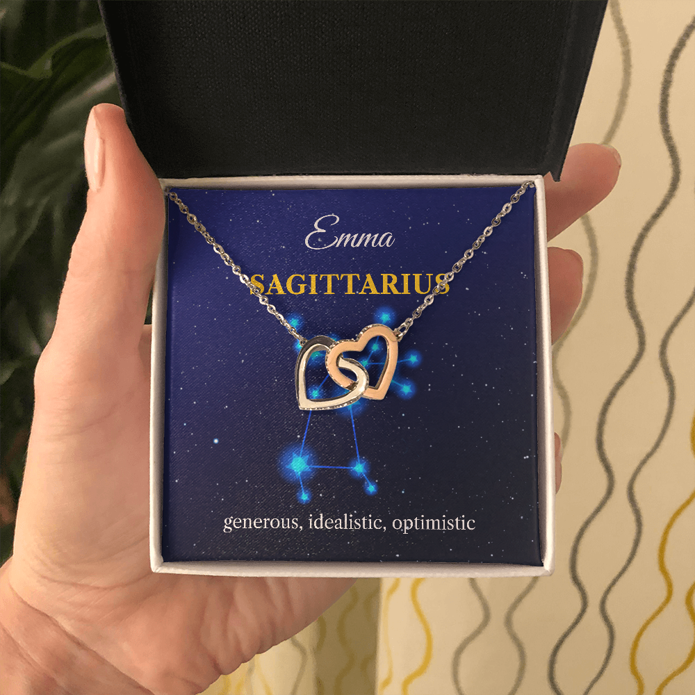 Personalized Sagittarius Zodiac Hearts Necklace with Message Card