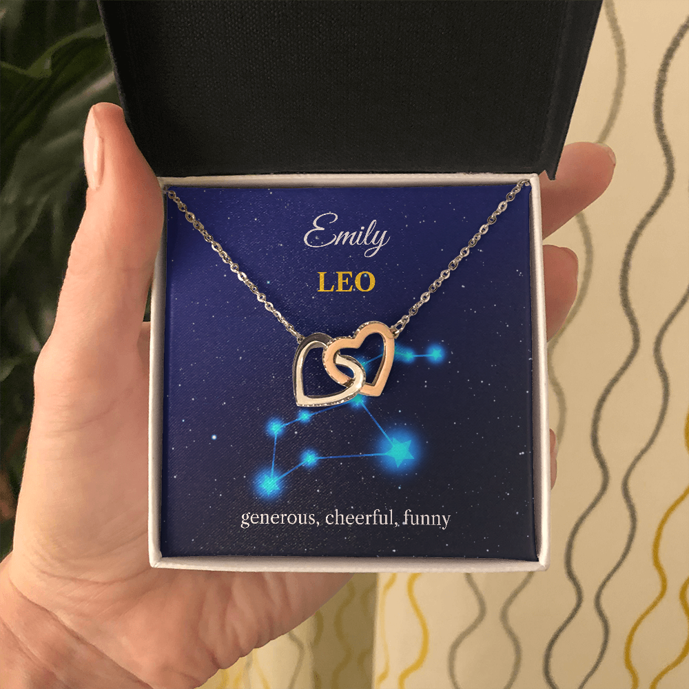 Personalized Leo Zodiac Hearts Necklace with Message Card