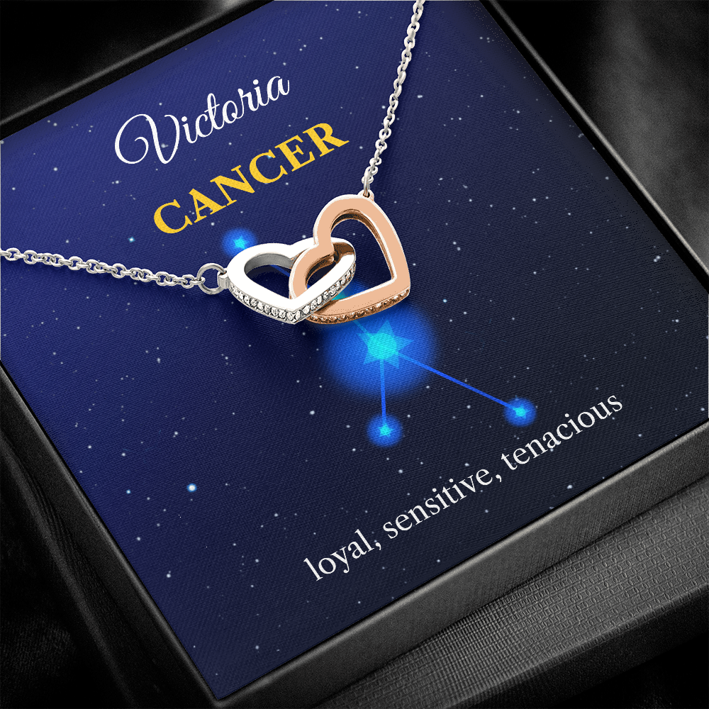 Personalized Cancer Zodiac Hearts Necklace with Message Card
