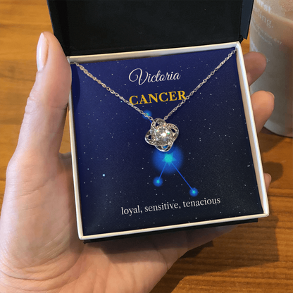 Personalized Cancer Zodiac Love Knot Necklace with Message Card