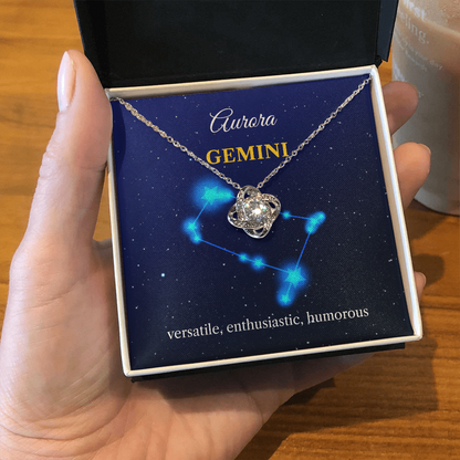 Personalized Gemini Zodiac Love Knot Necklace with Message Card