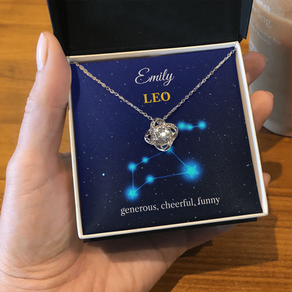 Personalized Leo Zodiac Love Knot Necklace with Message Card