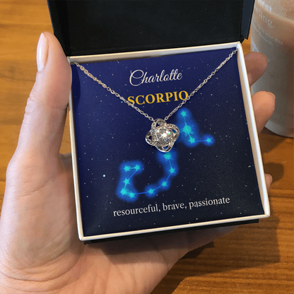 Personalized Scorpio Zodiac Love Knot Necklace with Message Card
