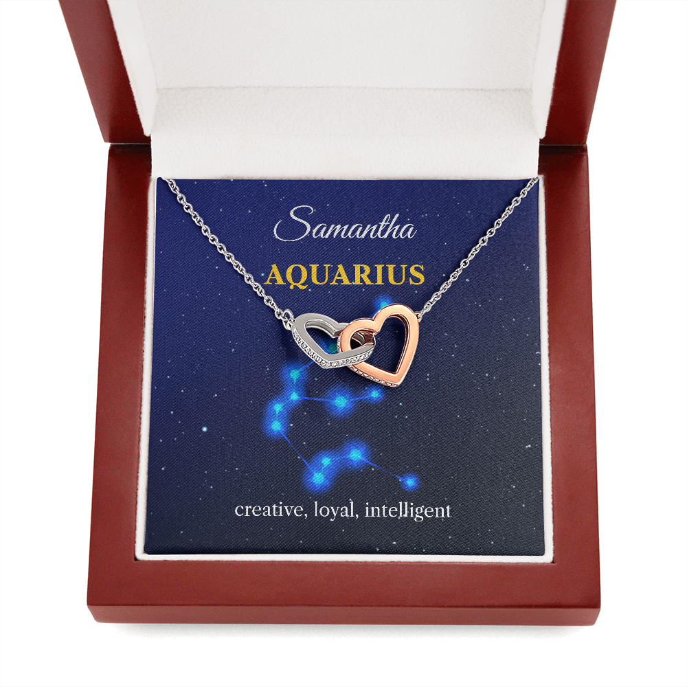 Personalized Aquarius Zodiac Hearts Necklace with Message Card