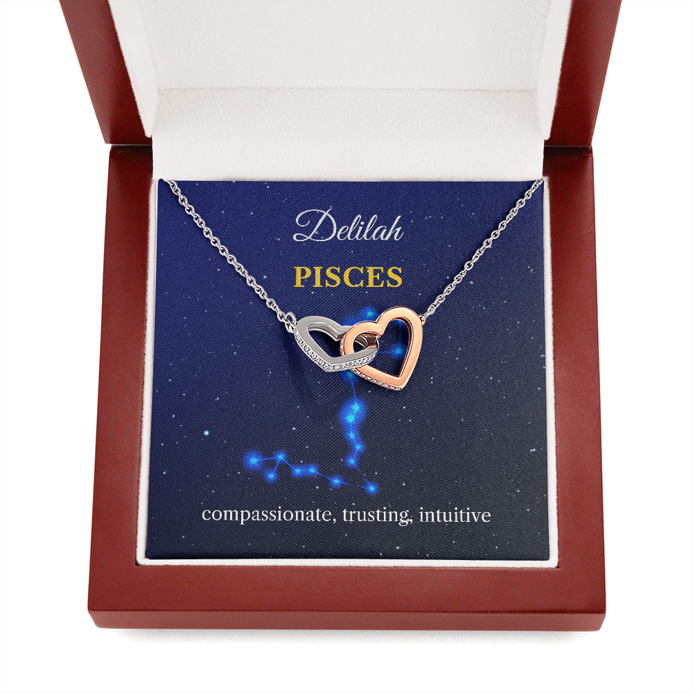 Personalized Pisces Zodiac Hearts Necklace with Message Card