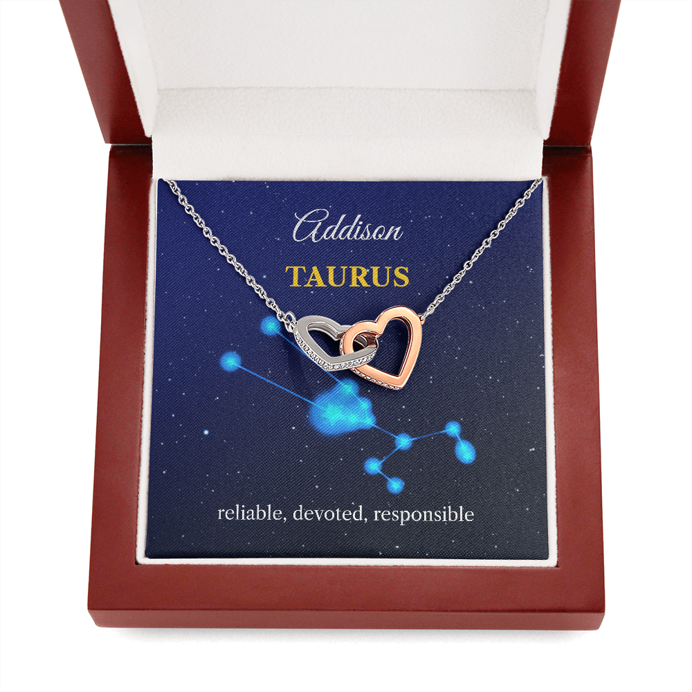 Personalized Taurus Zodiac Hearts Necklace with Message Card