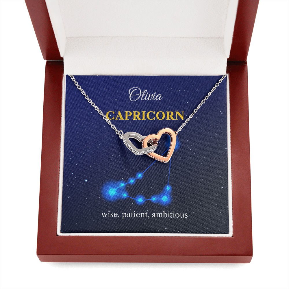 Personalized Capricorn Zodiac Hearts Necklace with Message Card