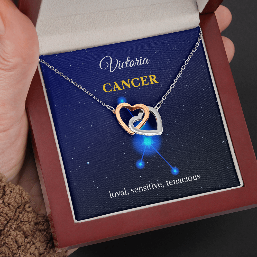 Personalized Cancer Zodiac Hearts Necklace with Message Card