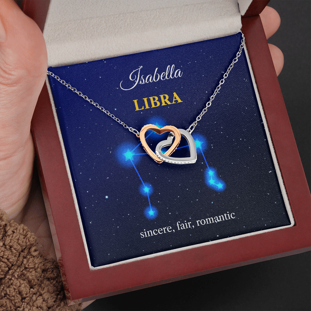 Personalized Libra Zodiac Hearts Necklace with Message Card