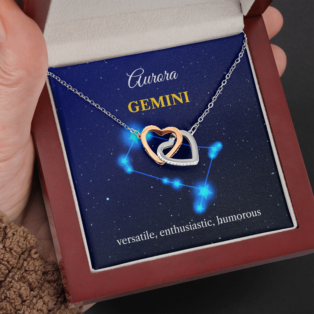 Personalized Gemini Zodiac Hearts Necklace with Message Card