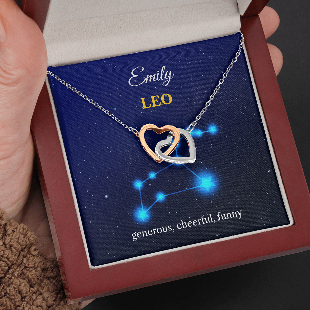 Personalized Leo Zodiac Hearts Necklace with Message Card