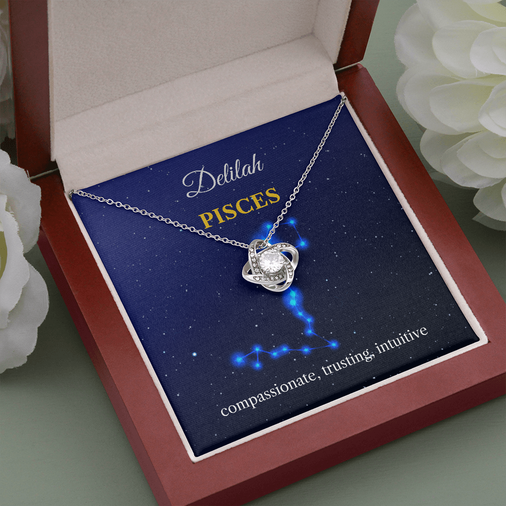 Personalized Pisces Zodiac Love Knot Necklace with Message Card